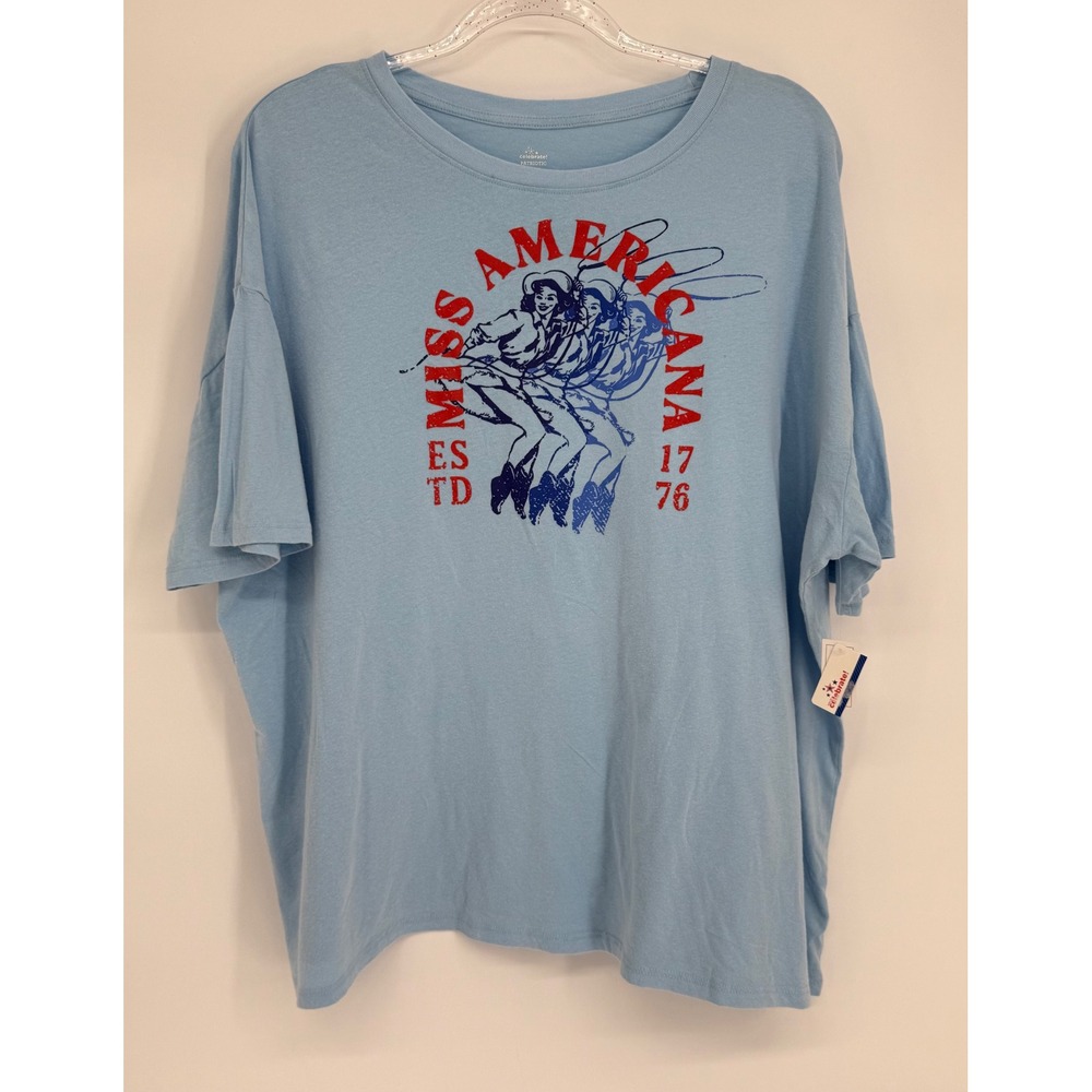 Way to Celebrate Miss Americana  Tee Blue Patriotic Cowgirl Sz XL 16-18 NEW